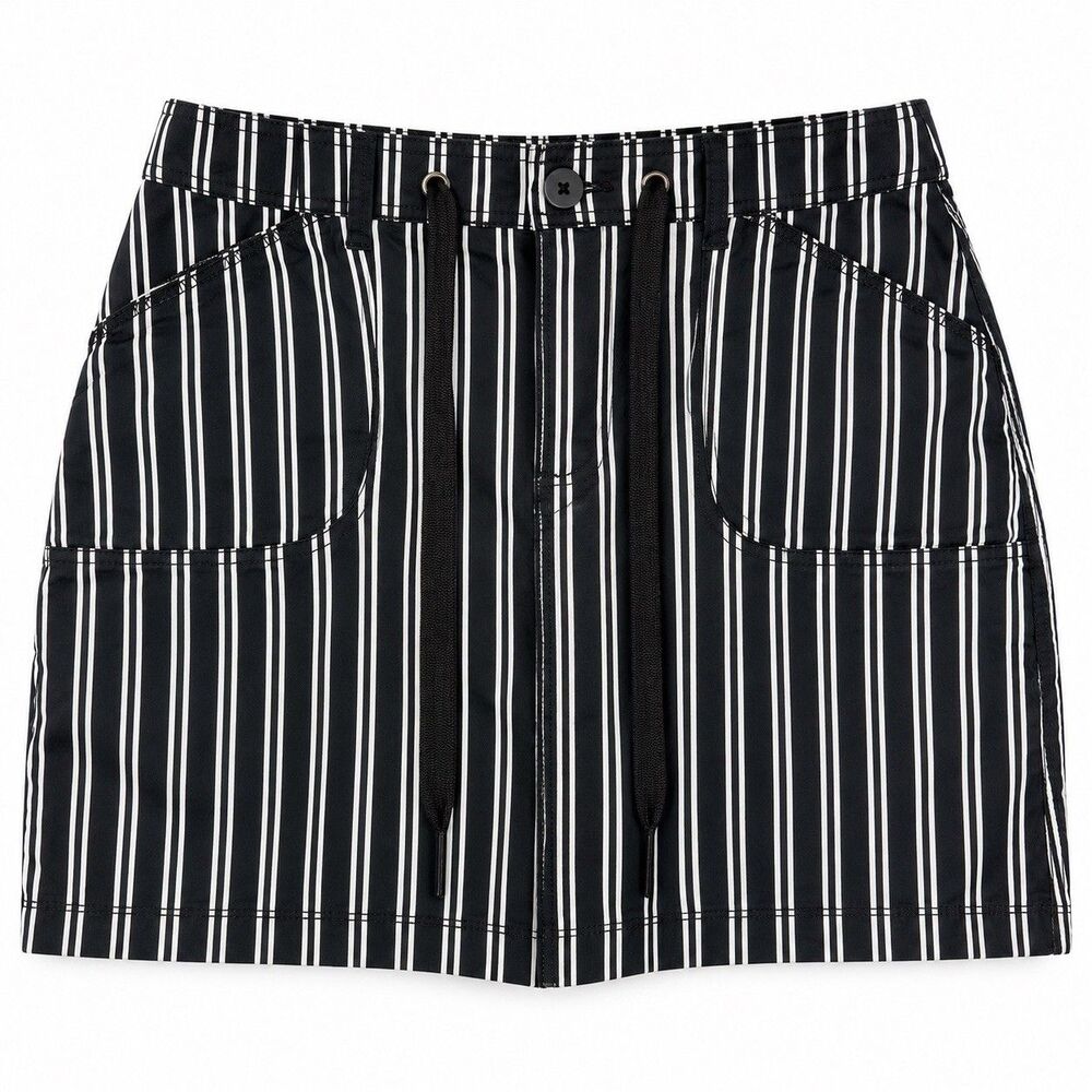 White Stag Womens 14 Black White Striped Skort Cotton Stretch Drawstring Y2K